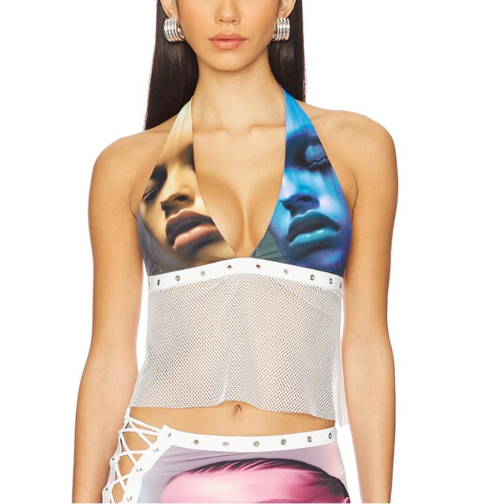 REVOLVE 1XBLUE AI Fishnet Halter Top
